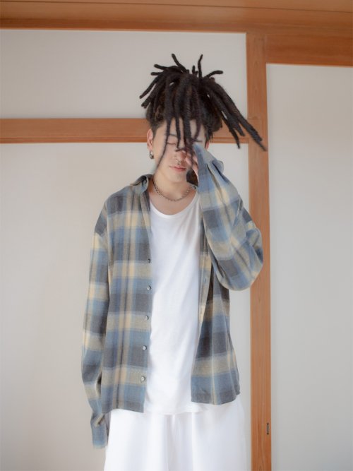 OVERSIZED FLANNEL CHECK SHIRTS_LIGHT BLUE