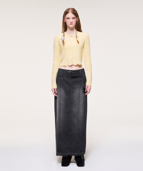 Curling Knit Cardigan, Light Yellow
