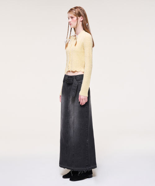 Curling Knit Cardigan, Light Yellow
