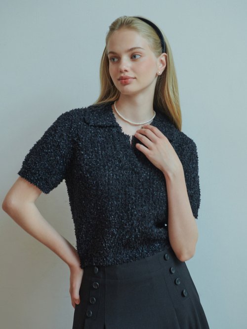 Pear open collar knit (black)
