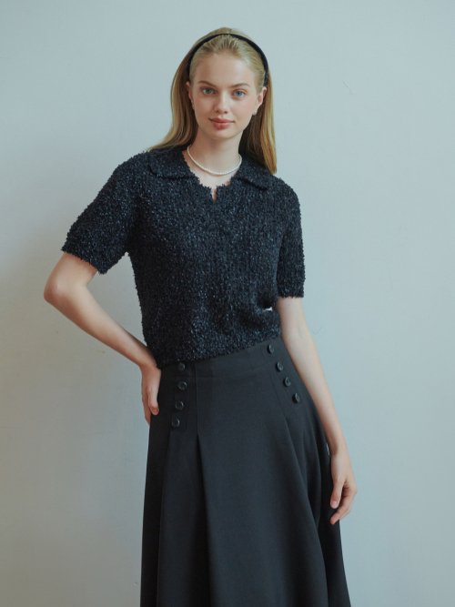 Pear open collar knit (black)