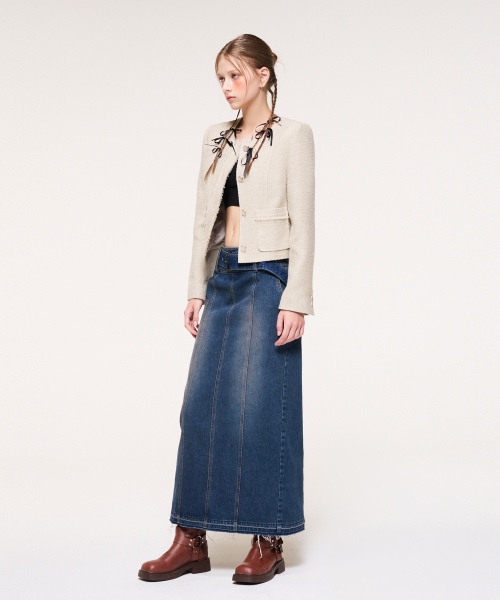 Fringe Line Tweed Jacket, Beige