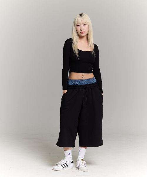 [Fabric selection available] Carpenter Bermuda Sweat 3/4 Pants Black thumbnail 13