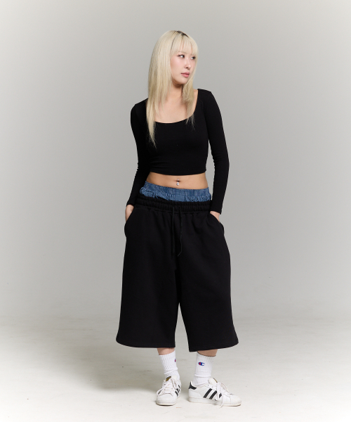 [Fabric selection available] Carpenter Bermuda Sweat 3/4 Pants Black thumbnail 15