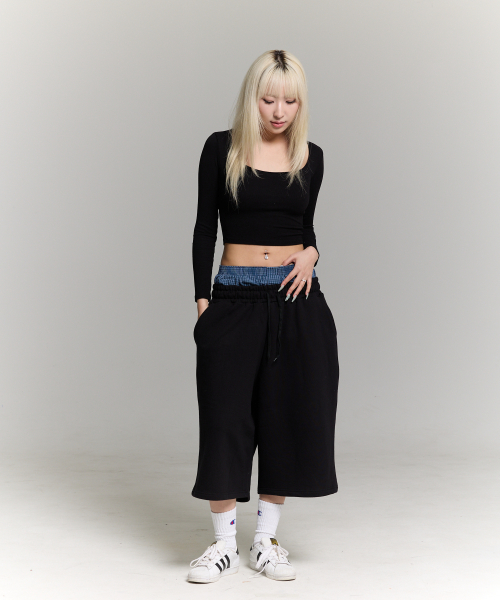 [Fabric selection available] Carpenter Bermuda Sweat 3/4 Pants Black thumbnail 16