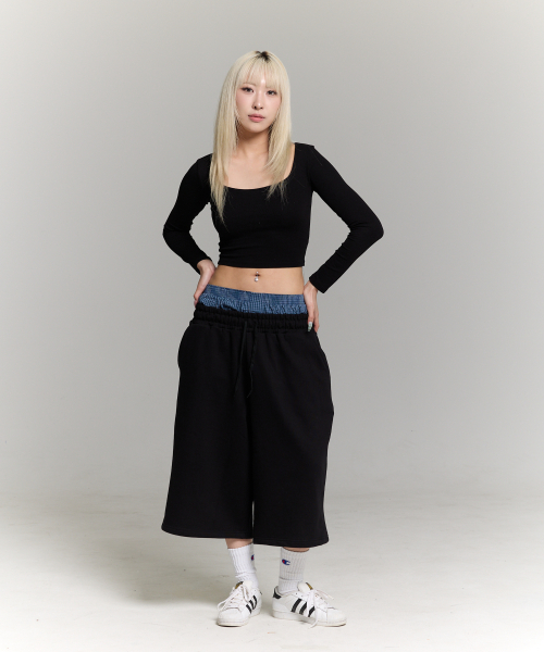 [Fabric selection available] Carpenter Bermuda Sweat 3/4 Pants Black thumbnail 17