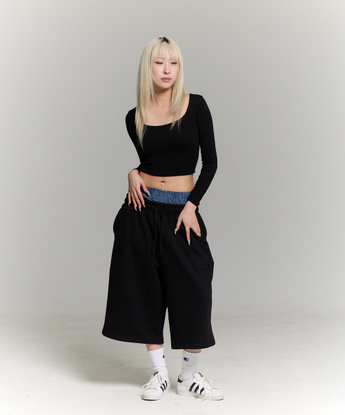 [Fabric selection available] Carpenter Bermuda Sweat 3/4 Pants Black thumbnail 14