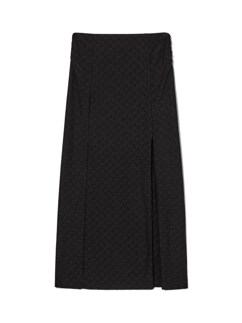 MUSINSA公式 | GLOWNY DEVON EYELET LONG SKIRT (BLACK)