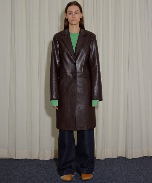 кожаный FITTED полу COAT - коричневый
