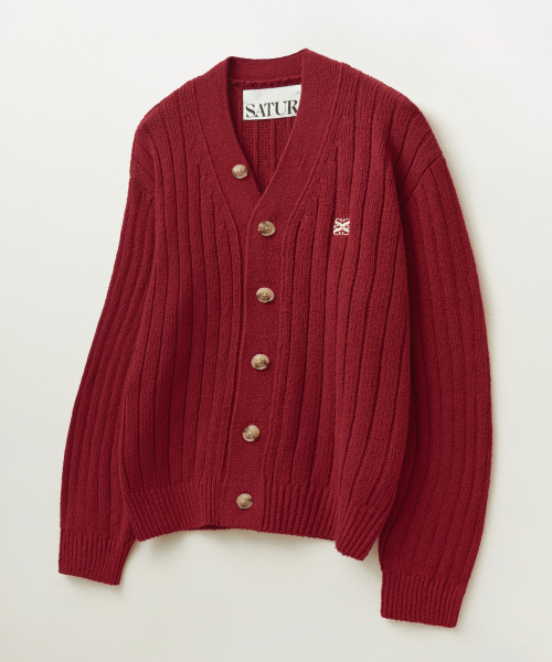 MUSINSA公式 | SATUR Faro oversized boucle cardigan burgundy red