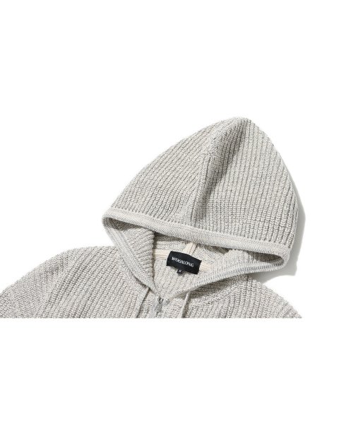 우알롱(WOOALONG) Damage knit hood zip-up - BEIGE - 사이즈 & 후기 