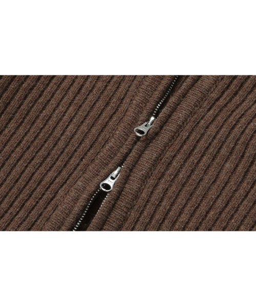 우알롱(WOOALONG) Signature slim hood knit zip-up - BROWN - 사이즈