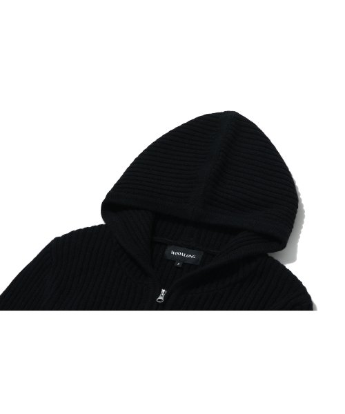 우알롱(WOOALONG) Signature slim hood knit zip-up - BLACK - 사이즈