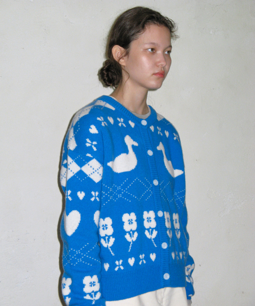 MUSINSA | SINOON MIXED PATTERN KNIT CARDIGAN (BLUE)