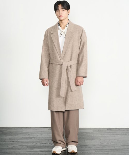 Длинное пальто-халат оверсайз из шерсти мериноса (BEIGE)