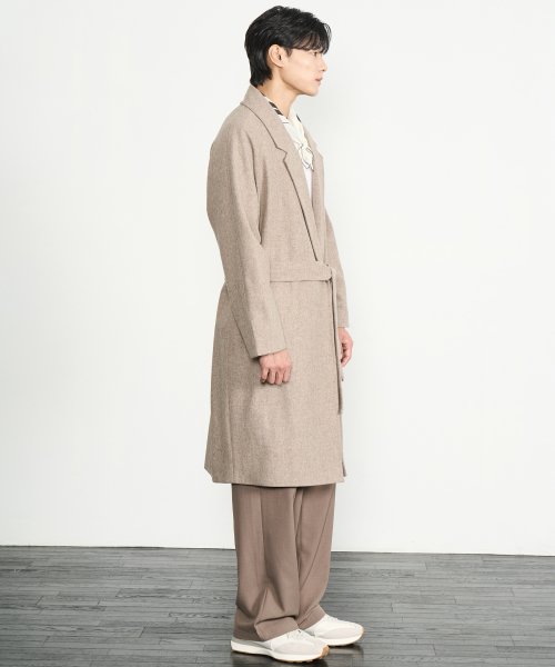 Длинное пальто-халат оверсайз из шерсти мериноса (BEIGE)