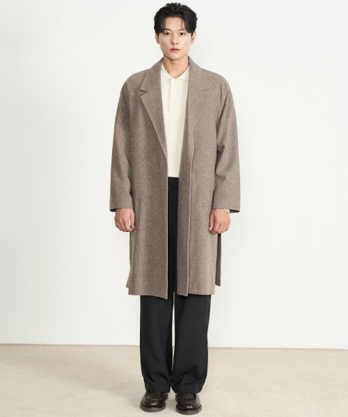 Оверсайз пальто из лёгкого мериносового шерстяного трикотажа Herringbone Brown