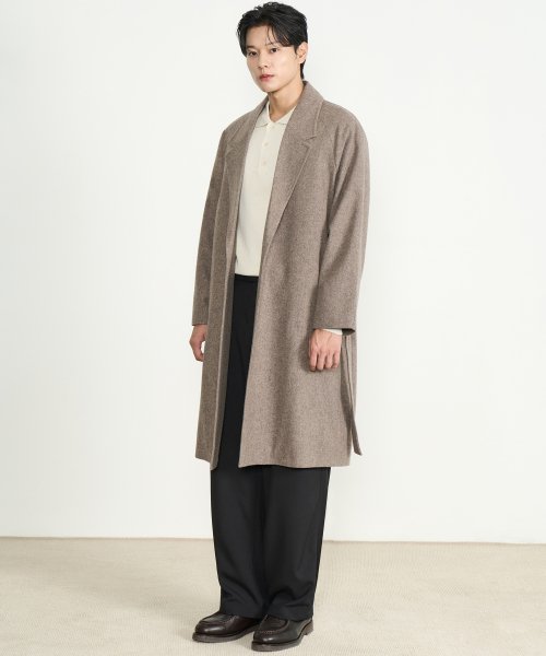Оверсайз пальто из лёгкого мериносового шерстяного трикотажа Herringbone Brown