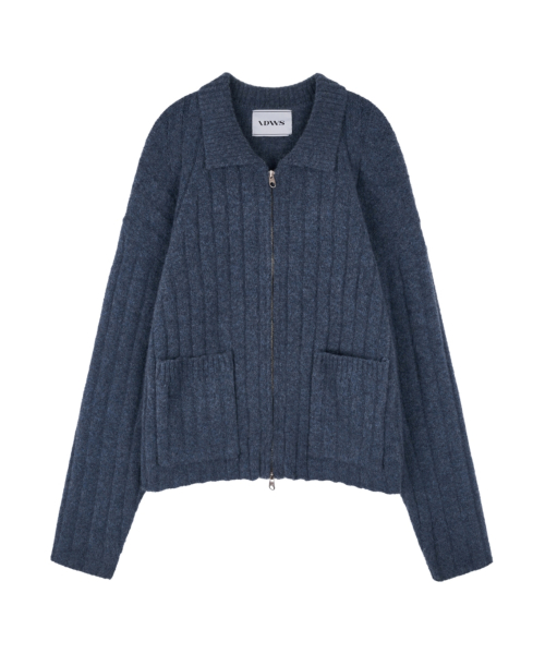 Wave Line Boucle воротник Knit синий