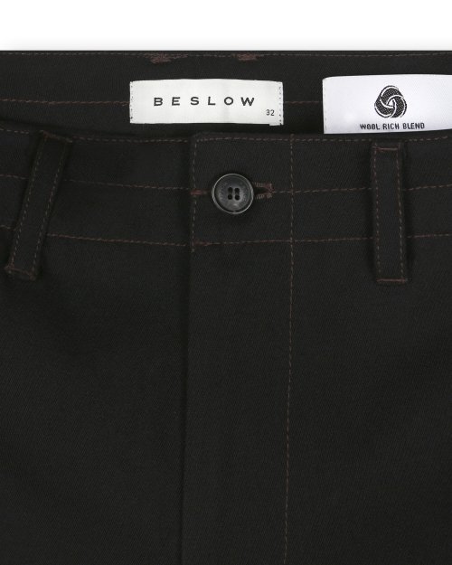 WOOL BLENDED TWIST SEAM CARGO PANTS BLACK