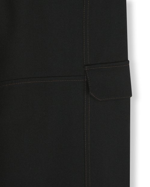 WOOL BLENDED TWIST SEAM CARGO PANTS BLACK