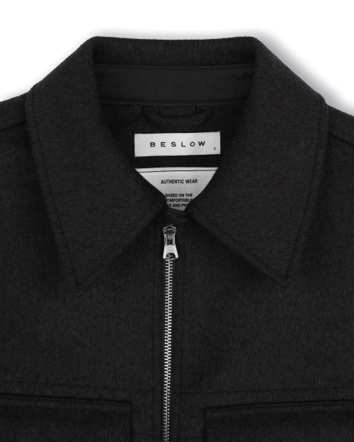CASHMERE MILITARY ZIP-UP JACKET BLACK