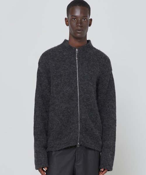 MUSINSA | MILLO Hairy knit jacket [Charcoal]