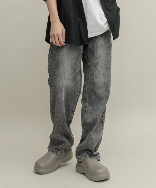 Широкие джинсы с завязками и стоунвошем (Grey)