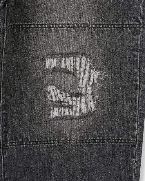 DISTRESSED DOUBLE KNEE JEANS BLACK