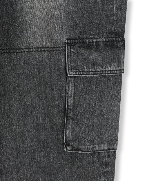 FADED DENIM CARGO PANTS BLACK
