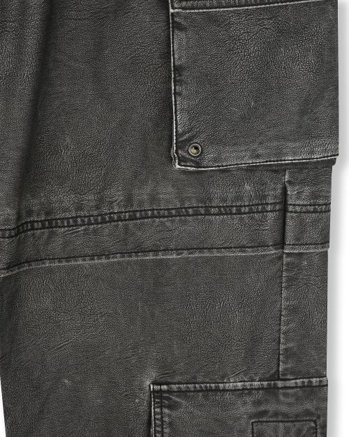 WASHED LEATHER MULTI CARGO PANTS FADE BLACK