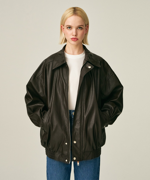 (UNISEX)9130 VINTAGE LEATHER JACKET_BROWN