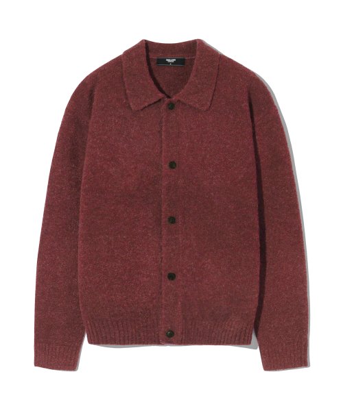 Шерстяной буклированный кардиган с воротником (RED BROWN)