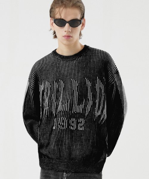 Washable Two-Tone Crewneck Graphic Knit (BLACK) thumbnail 4