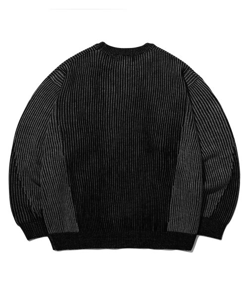 Washable Two-Tone Crewneck Graphic Knit (BLACK) thumbnail 6