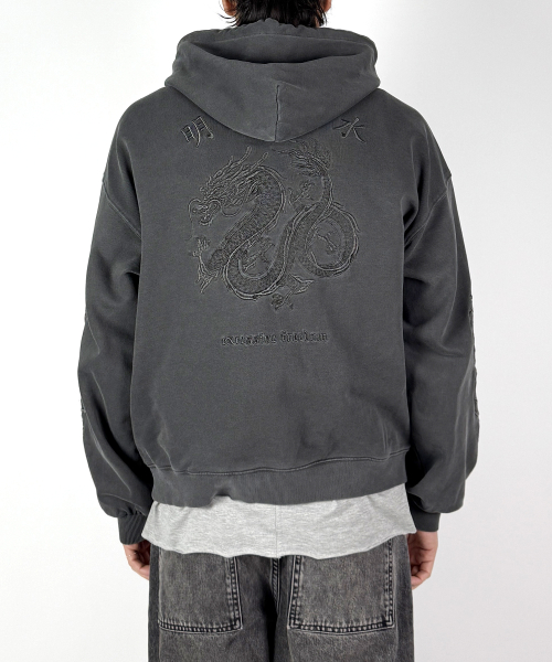 Оверсайз худи с вышивкой дракона (Washed Charcoal)