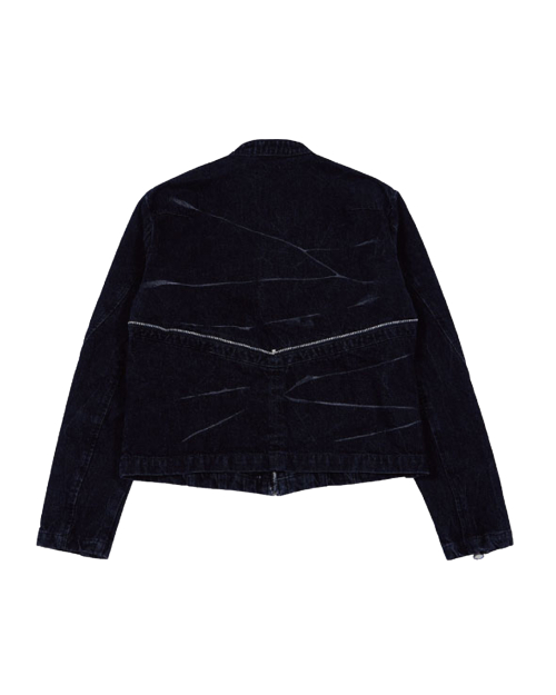 DENIM ZIPPER BIKER JACKET (BLACK)