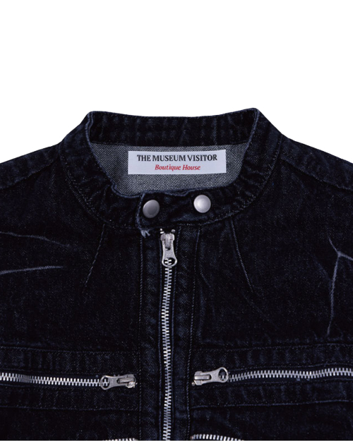 DENIM ZIPPER BIKER JACKET (BLACK)