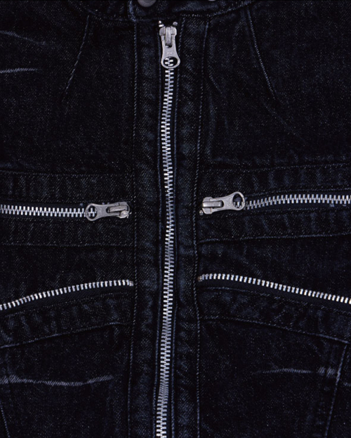 DENIM ZIPPER BIKER JACKET (BLACK)
