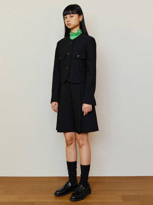 Celine Round No Collar Crop Jacket - Black