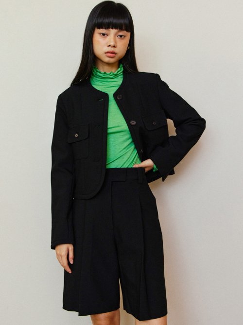 Celine Round No Collar Crop Jacket - Black