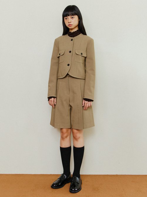 Celine Round No Collar Crop Jacket - Beige