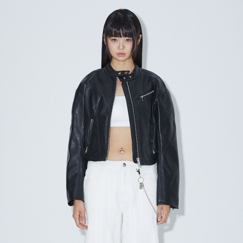 LINE FAKE LEATHER BIKER JACKET чёрное BP3LJ001