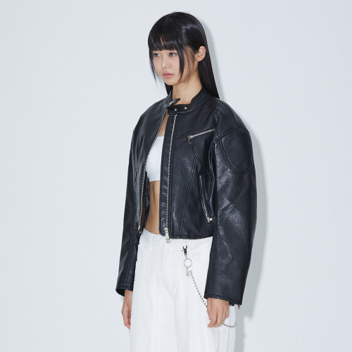 LINE FAKE LEATHER BIKER JACKET чёрное BP3LJ001