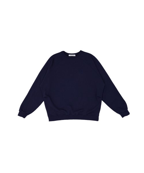 Pintuck raglan sleeve Logo embroidery Sweat shirt Navy