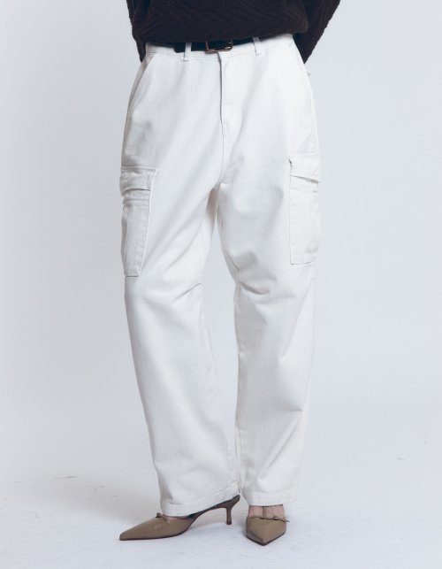 MUSINSA | FAMILLE Cotton Twill Military Wide Cargo Pants Off White