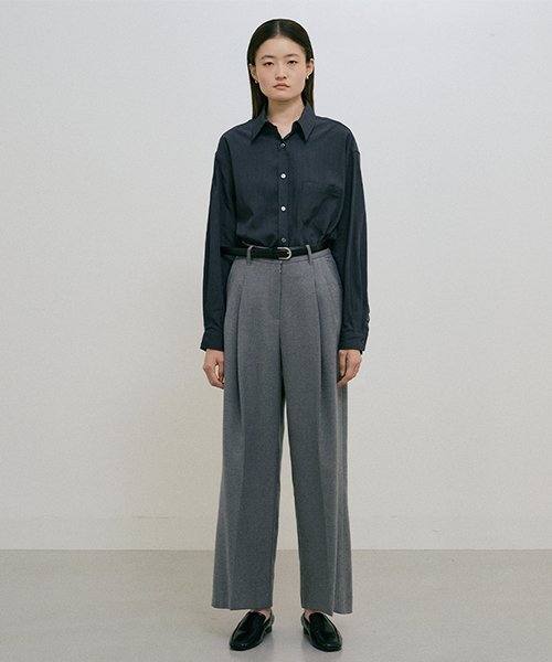 two tuck wide pants-gray