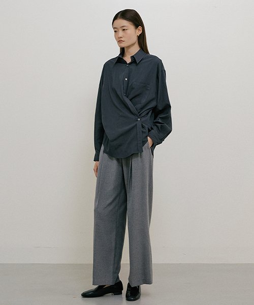 two tuck wide pants-gray
