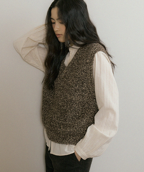 mix knit vest-darkbrown