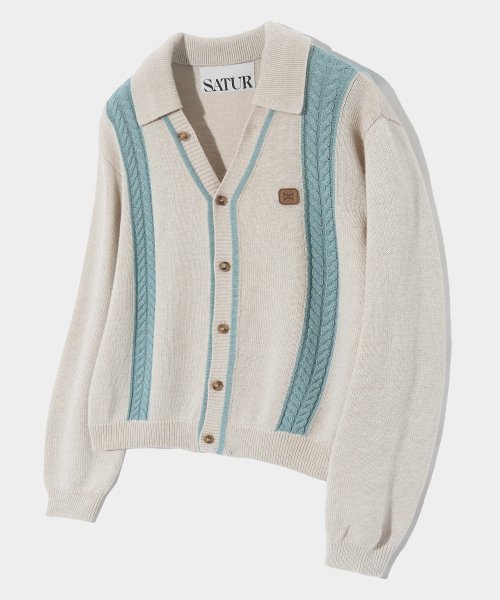 MUSINSA | SATUR Faro cashmere blend collar knit cardigan blue ivory